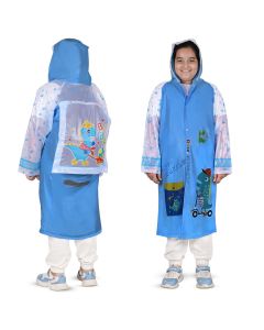 Allextreme Raincoat for Kids 11-12 Years Long Rain Jacket Boys Girls Rainsuit Waterproof Children Rainwear with Hood School Bag Cover & Carry Pouch (1Pc, 3XL, Dino Print, Sky Blue)
