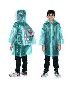 Allextreme Raincoat for Kids 13-15 Years Long Rain Jacket Boys Girls Rainsuit Waterproof Children Rainwear with Hood School Bag Cover & Carry Pouch (Airplane Print, 4XL, Green, 1pc)