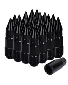 AllExtreme M12x1.5mm Wheel Nuts Close End Steel Aluminum Alloy Extended Lug Nut Set with Spike & Key for Cars Wheels Tyres (20Pcs, Black Colour)
