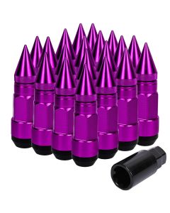 AllExtreme M12x1.5mm Wheel Nuts Close End Steel Aluminum Alloy Extended Lug Nut Set with Spike & Key for Cars Wheels Tyres (20Pcs, Purple Colour)