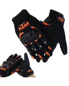 AllExtreme EXKLGO1 Rider Safety Motosports Polyester Motocross Hard Knuckles Riding Gloves with Microfiber Cleaning Towel for Men and Women (Black & Orange,Large)