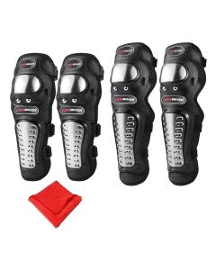 AllExtreme EXPBKG4 Stainless Steel Breathable Adjustable Knee & Elbow Pads Protection Motorcycle Racing Riding Unisex Guard Armor Protective Gear with Microfiber Towel (Black)