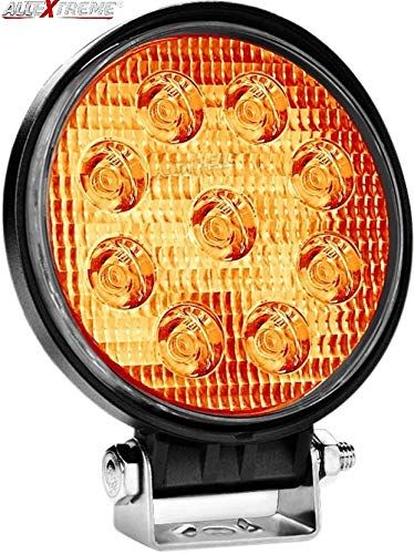 Allextreme EX9RY1P 9 LED Round Fog Light Waterproof Led Work light With Mounting Brackets for Cars and Motorcycle (27W, Yellow, 1Pc)