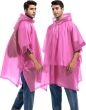 AllExtreme EVA Poncho Raincoat Transparent Hooded Water Resistant Rain Jacket with Sleeves for Women Men (Pink)