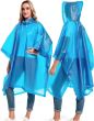 AllExtreme EVA Poncho Raincoat Transparent Hooded Water Resistant Rain Jacket with Sleeves for Women Men (Blue)