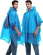 AllExtreme EVA Poncho Raincoat Transparent Hooded Water Resistant Rain Jacket with Sleeves for Women Men (Blue)