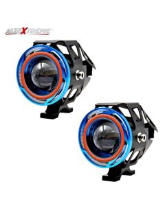AllExtreme EXU11L2 U11 CREE LED Headlight Projector Fog Lamp with Dual Ring for Car, Motorcycle and Jeep (Red & Blue Angel Eyes, 3000LM, 2 PCS)