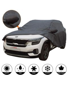 AllExtreme K7004 Car Body Cover for Kia Seltos Custom Fit Dust UV Heat Resistant for Indoor Outdoor SUV Protection (Grey with Mirror)