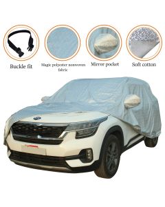 AllExtreme K7007 Car Body Cover for Kia Seltos Custom Fit Dust UV Heat Resistant for Indoor Outdoor SUV Protection (Reflective Silver with Mirror)