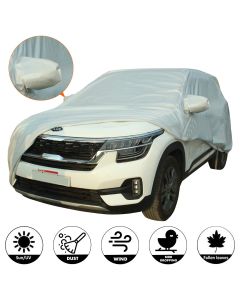 AllExtreme K7003 Car Body Cover for Kia Seltos Custom Fit Dust UV Heat Resistant for Indoor Outdoor SUV Protection (Silver with Mirror)