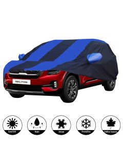 Allextreme K7009 Car Body Cover Compatible with Kia Seltos Custom Fit Dustproof UV Heat Resistant Indoor Outdoor Body Protection (Navy Blue & Blue)