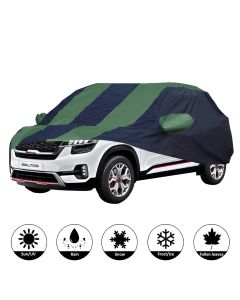 Allextreme K7010 Car Body Cover Compatible with Kia Seltos Custom Fit Dustproof UV Heat Resistant Indoor Outdoor Body Protection (Navy Blue & Green)