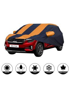Allextreme K7011 Car Body Cover Compatible with Kia Seltos Custom Fit Dustproof UV Heat Resistant Indoor Outdoor Body Protection (Navy Blue & Orange)