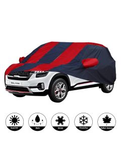 Allextreme K7012 Car Body Cover Compatible with Kia Seltos Custom Fit Dustproof UV Heat Resistant Indoor Outdoor Body Protection (Navy Blue & Red)