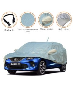 AllExtreme BN7007 Car Body Cover for Maruti Suzuki Baleno Custom Fit Dust UV Heat Resistant for Indoor Outdoor Protection (Silver with Mirror.)