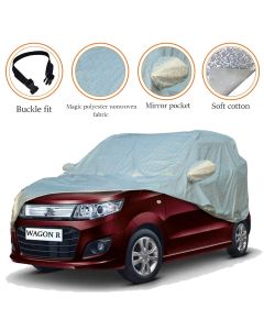 AllExtreme W7007 Waterproof Car Body Cover for Maruti Suzuki Wagon R Custom Fit Water Resistant, Reflective Silver with Mirror Imported Fabric (Reflective Silver with Mirror)