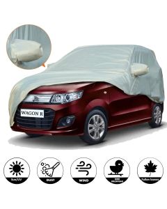AllExtreme W7003 Waterproof Car Body Cover for Maruti Suzuki Wagon R Custom Fit Water Resistant, Reflective Silver with Mirror Imported Fabric (Silver with Mirror)