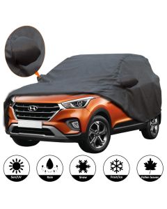 AllExtreme HC7004 Car Body Cover for Hyundai Creta Custom Fit Dust UV Heat Resistant for Indoor Outdoor SUV Protection (Grey with Mirror)