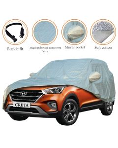 AllExtreme HC7007 Car Body Cover for Hyundai Creta Custom Fit Dust UV Heat Resistant for Indoor Outdoor SUV Protection (Reflective Silver with Mirror)