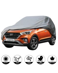 AllExtreme HC7002 Car Body Cover for Hyundai Creta Custom Fit Dust UV Heat Resistant for Indoor Outdoor SUV Protection (Silver Without Mirror)