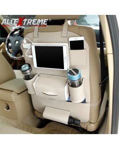 AllExtreme EXCOWPC Universal PU Leather Car Back Seat Organizer Multi Pocket Backseat Bag with Tissue & Bottle Holder (Beige)