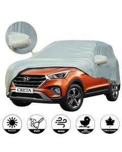 AllExtreme HC7003 Car Body Cover for Hyundai Creta Custom Fit Dust UV Heat Resistant for Indoor Outdoor SUV Protection (Silver with Mirror)