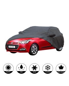 Allextreme I7004 Car Body Cover Compatible with Hyundai Elite i20 Custom Fit Dustproof UV Heat Resistant Indoor Outdoor Body Protection (Grey with Mirror)