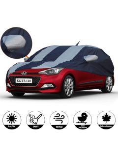 AllExtreme I7005 Car Body Cover for Hyundai Elite i20 Custom Fit Dust UV Heat Resistant for Indoor Outdoor Protection (Blue-Silver with Mirror)