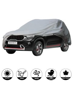 Allextreme KS7002 Car Body Cover Compatible with Kia Sonet Custom Fit Dustproof UV Heat Resistant Indoor Outdoor Body Protection (Silver Without Mirror)