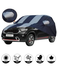 Allextreme KS7005 Car Body Cover Compatible with Kia Sonet Custom Fit Dustproof UV Heat Resistant Indoor Outdoor Body Protection (Blue & Silver with Mirror)