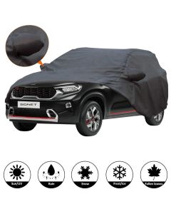 Allextreme KS7004 Car Body Cover Compatible with Kia Sonet Custom Fit Dustproof UV Heat Resistant Indoor Outdoor Body Protection (Grey with Mirror)