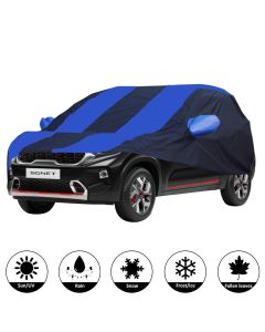 Allextreme KS7009 Car Body Cover Compatible with Kia Sonet Custom Fit Dustproof UV Heat Resistant Indoor Outdoor Body Protection (Navy Blue & Blue)