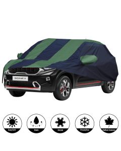 Allextreme KS7010 Car Body Cover Compatible with Kia Sonet Custom Fit Dustproof UV Heat Resistant Indoor Outdoor Body Protection (Navy Blue & Green)