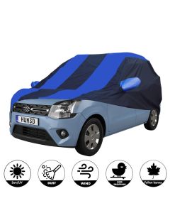 Allextreme MWB5002 Car Body Cover Compatible with Maruti Suzuki Wagon R 19-21 Custom Fit Dustproof UV Heat Resistant Indoor Outdoor Body Protection (Navy Blue & Blue with Mirror)