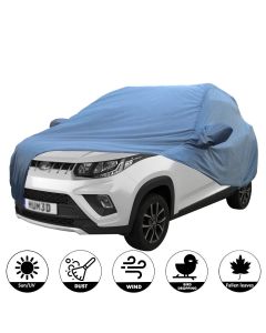 Allextreme MKB5001 Car Body Cover Compatible with Mahindra KUV100 Custom Fit Dustproof UV Heat Resistant Indoor Outdoor Body Protection (Blue with Mirror)