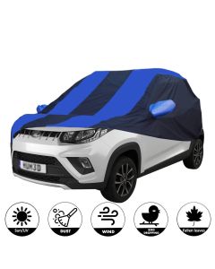 Allextreme MKB5002 Car Body Cover Compatible with Mahindra KUV100 Custom Fit Dustproof UV Heat Resistant Indoor Outdoor Body Protection (Navy Blue & Blue with Mirror)