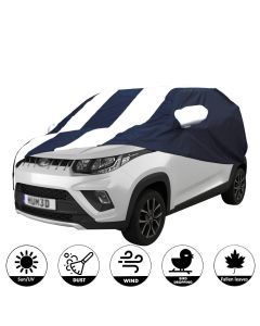 Allextreme MKB5005 Car Body Cover Compatible with Mahindra KUV100 Custom Fit Dustproof UV Heat Resistant Indoor Outdoor Body Protection (Navy Blue & White with Mirror)