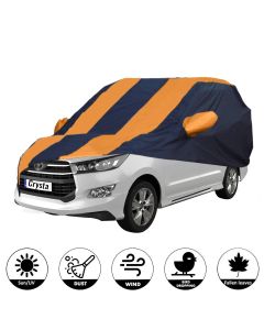 Allextreme TCB5003 Car Body Cover Compatible with Toyota Innova Crysta Custom Fit Dustproof UV Heat Resistant Indoor Outdoor Body Protection (Navy Blue & Orange with Mirror)
