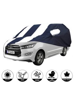 Allextreme TCB5005 Car Body Cover Compatible with Toyota Innova Crysta Custom Fit Dustproof UV Heat Resistant Indoor Outdoor Body Protection (Navy Blue & White with Mirror)