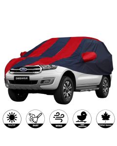 Allextreme FEB5004 Car Body Cover Compatible with Ford Endeavour Custom Fit Dustproof UV Heat Resistant Indoor Outdoor Body Protection (Navy Blue & Red with Mirror)