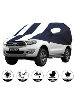 Allextreme FEB5005 Car Body Cover Compatible with Ford Endeavour Custom Fit Dustproof UV Heat Resistant Indoor Outdoor Body Protection (Navy Blue & White with Mirror)