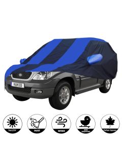 Allextreme HTB5002 Car Body Cover Compatible with Hyundai Terracan Custom Fit Dustproof UV Heat Resistant Indoor Outdoor Body Protection (Navy Blue & Blue with Mirror)