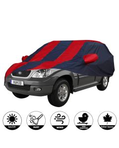 Allextreme HTB5004 Car Body Cover Compatible with Hyundai Terracan Custom Fit Dustproof UV Heat Resistant Indoor Outdoor Body Protection (Navy Blue & Red with Mirror)
