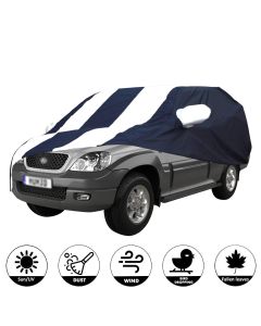 Allextreme HTB5005 Car Body Cover Compatible with Hyundai Terracan Custom Fit Dustproof UV Heat Resistant Indoor Outdoor Body Protection (Navy Blue & White with Mirror)