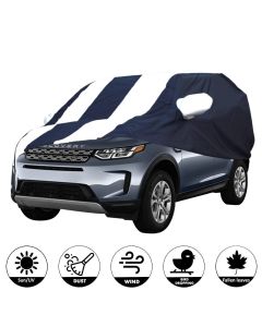 Allextreme LDB5005 Car Body Cover Compatible with Land Rover Discovery Custom Fit Dustproof UV Heat Resistant Indoor Outdoor Body Protection (Navy Blue & White with Mirror)