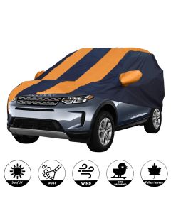 Allextreme LDB5003 Car Body Cover Compatible with Land Rover Discovery Custom Fit Dustproof UV Heat Resistant Indoor Outdoor Body Protection (Navy Blue & Orange with Mirror)