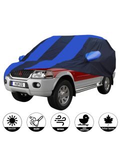Allextreme MPB5002 Car Body Cover Compatible with Mitsubishi New Pajero Custom Fit Dustproof UV Heat Resistant Indoor Outdoor Body Protection (Navy Blue & Blue with Mirror)