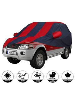 Allextreme MPB5004 Car Body Cover Compatible with Mitsubishi New Pajero Custom Fit Dustproof UV Heat Resistant Indoor Outdoor Body Protection (Navy Blue & Red with Mirror)