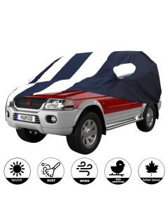 Allextreme MPB5005 Car Body Cover Compatible with Mitsubishi New Pajero Custom Fit Dustproof UV Heat Resistant Indoor Outdoor Body Protection (Navy Blue & White with Mirror)