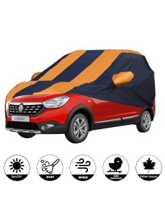 Allextreme RLB5003 Car Body Cover Compatible with Renault Lodgy Custom Fit Dustproof UV Heat Resistant Indoor Outdoor Body Protection (Navy Blue & Orange with Mirror)